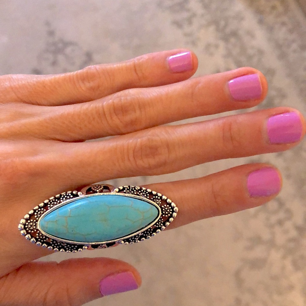 Turquoise Boho Statement Ring - image 2